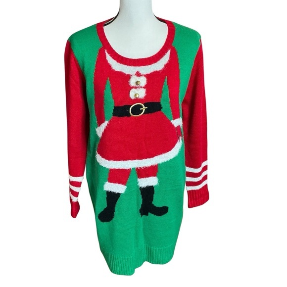 Love Always Mrs Claus Sweater Dress Long Sleeve Tunic Ugly Christmas Red Green - Picture 1 of 16